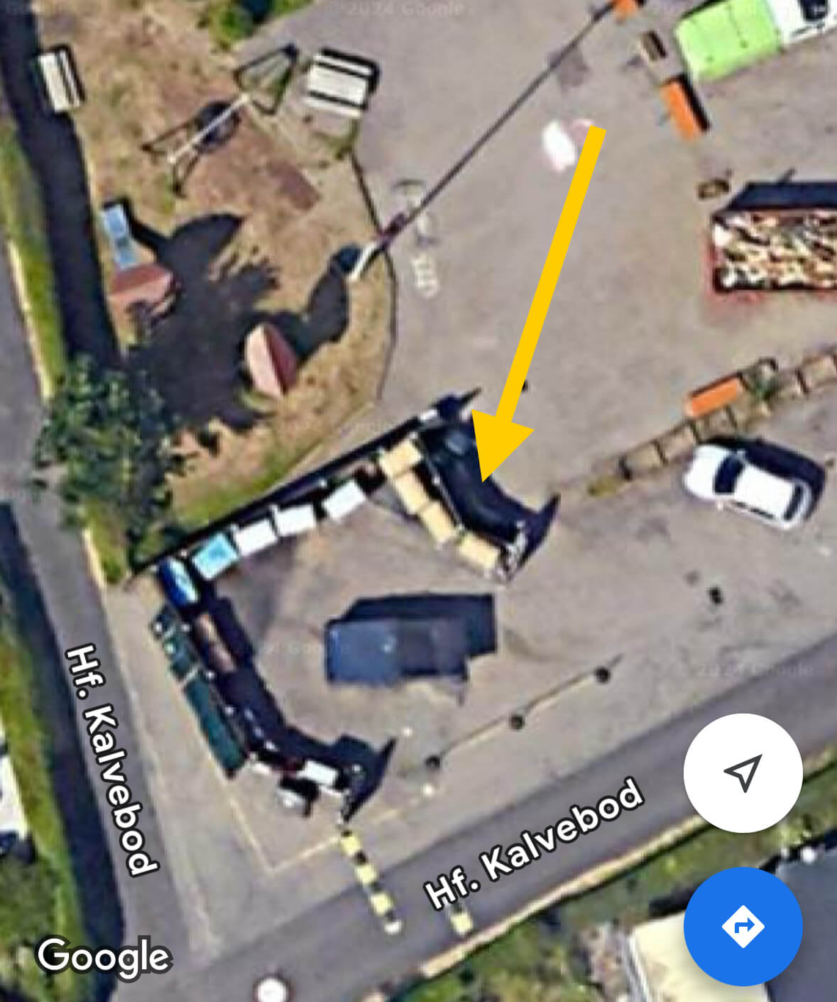 Placering på festpladsen i hf. Kalvebod, hvor brugte juletræer skal placeres.